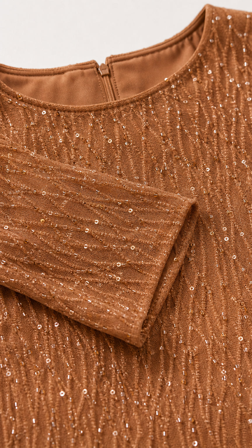 Close-up detail of shimmering textured mesh fabric and interior lining